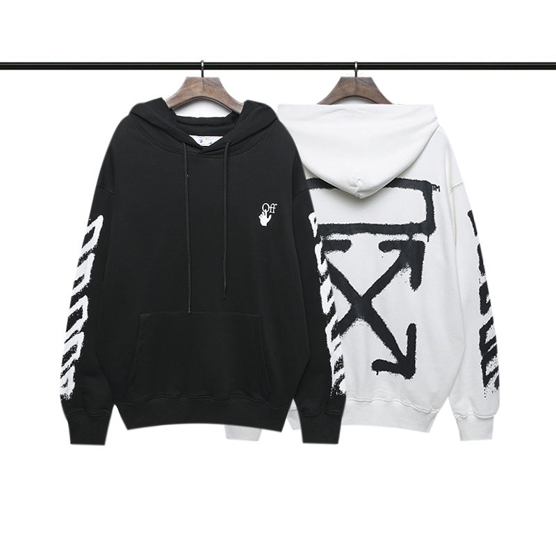 off White Hoodie Autumn and Winter Graffiti Arrow Print Long Sleeve Hooded Sweater