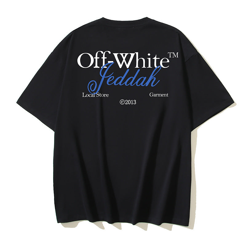 Off White T Shirts OW Letter Print Pattern Crew Neck Pullover Short Sleeves