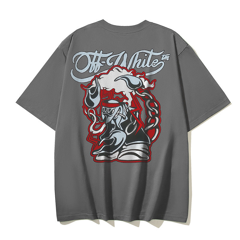 Off White T Shirts Cartoon Arrow Pattern Crew Neck Pullover Short Sleeves