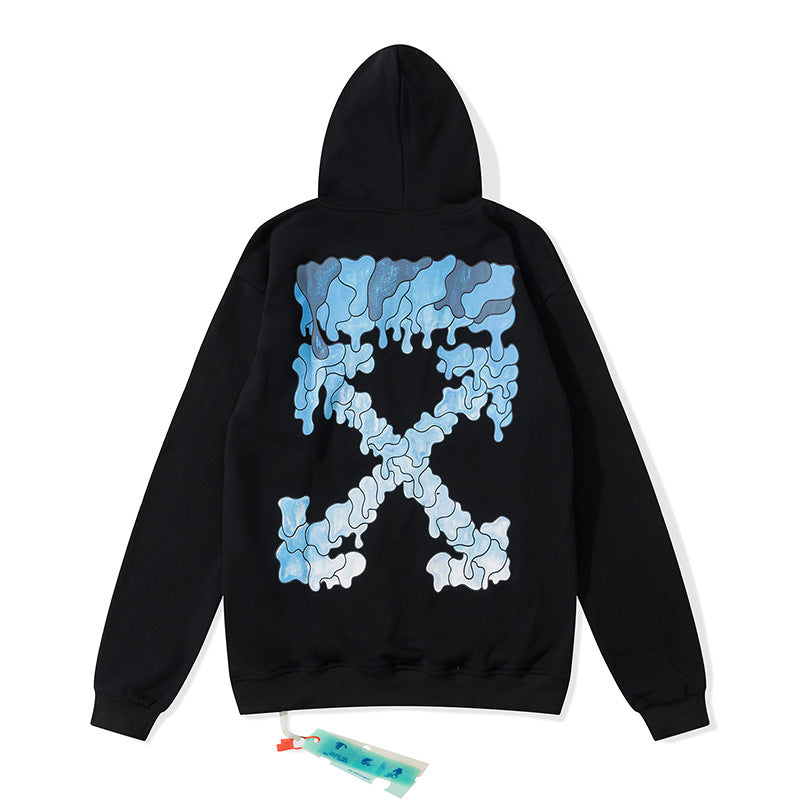 off White Hoodie Dissolved Water Drop Blue Gradient Arrow Hooded Sweater Thin Coat