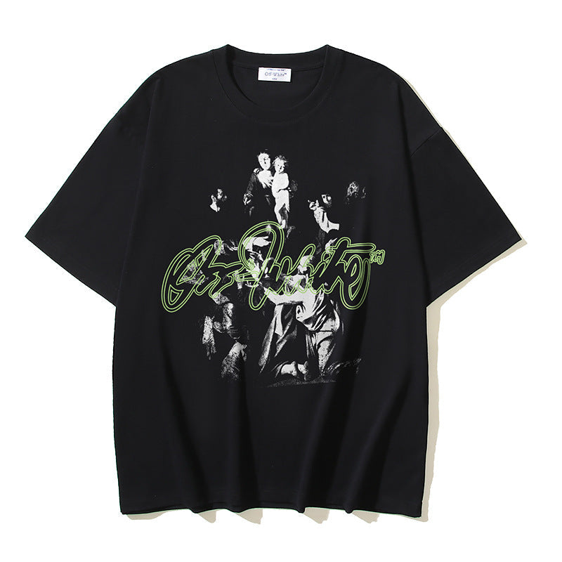 Off White T Shirts OW Vintage Oil Painting Portrait Crew Neck Pullover Short Sleeves