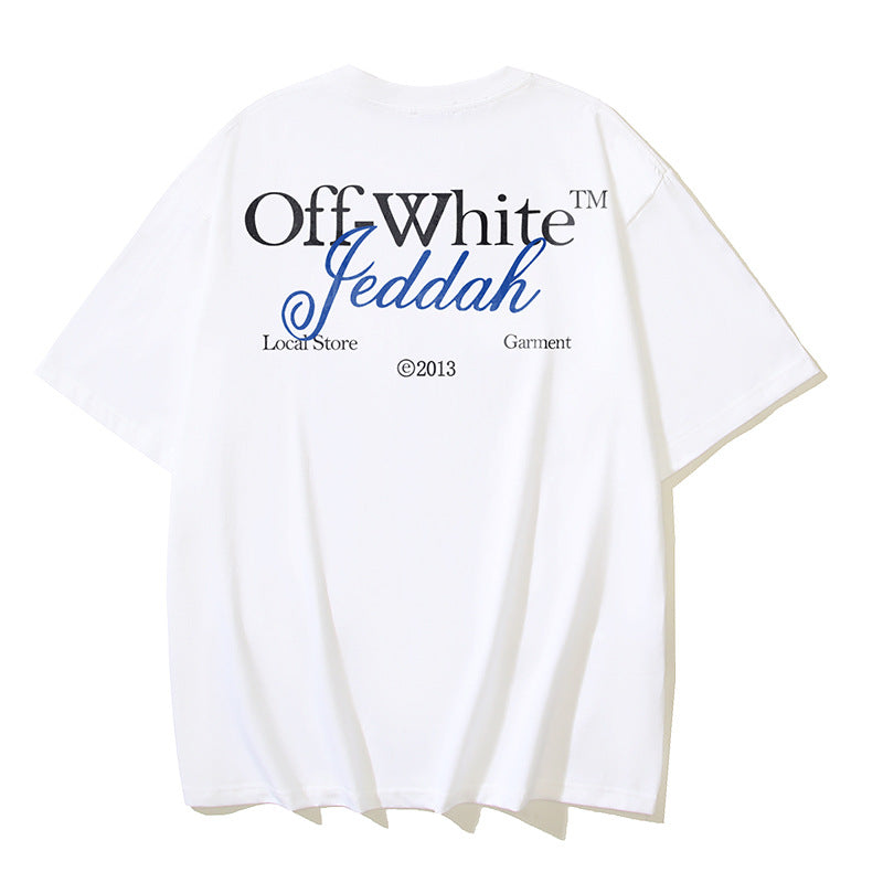 Off White T Shirts OW Letter Print Pattern Crew Neck Pullover Short Sleeves