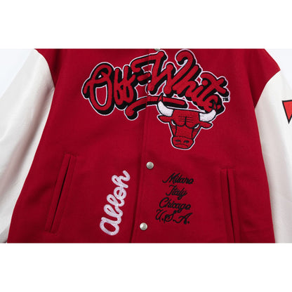 Off White Jacket Qiuxin OW Joint NBA Team Series Baseball Jacket