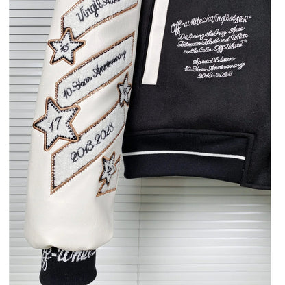 Off White Jacket Autumn/Winter OW Embroidered Hot Diamond Jacket Baseball Uniform