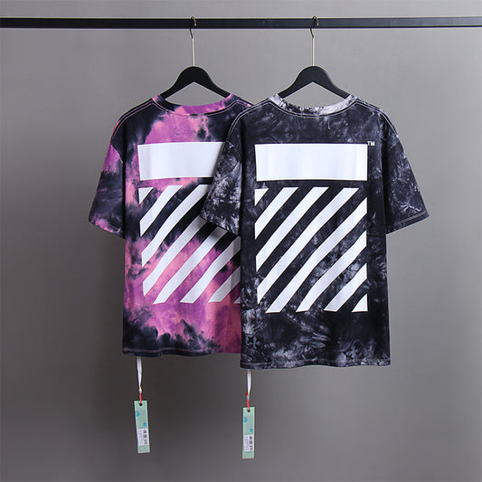 Off White T Shirts Tie-Dye Process Loose Men'S And Women'S Same Style Pure Cotton Short Sleeves
