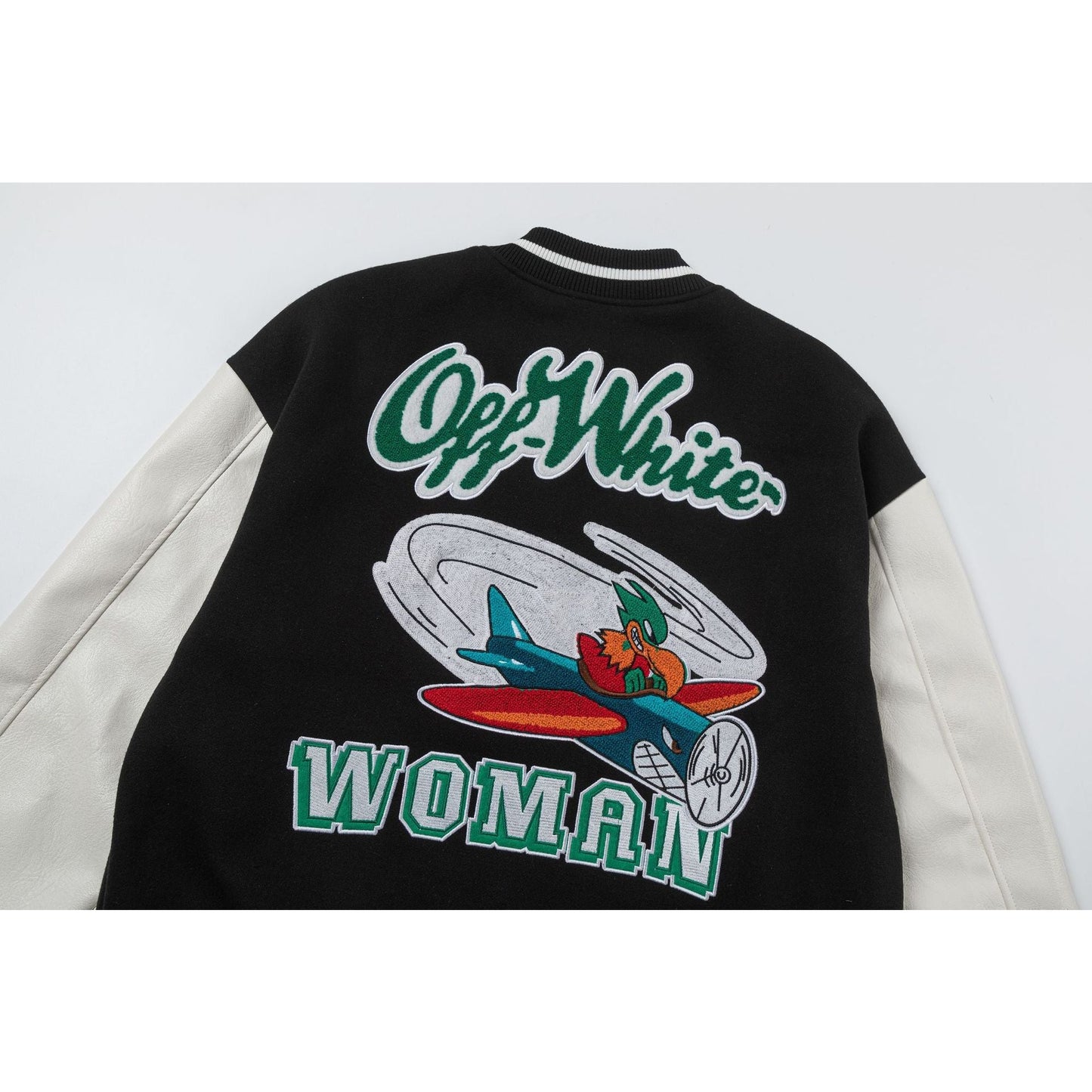Off White Jacket Spring and Autumn OW Cartoon Bird Pattern Baseball Jacket Jacket