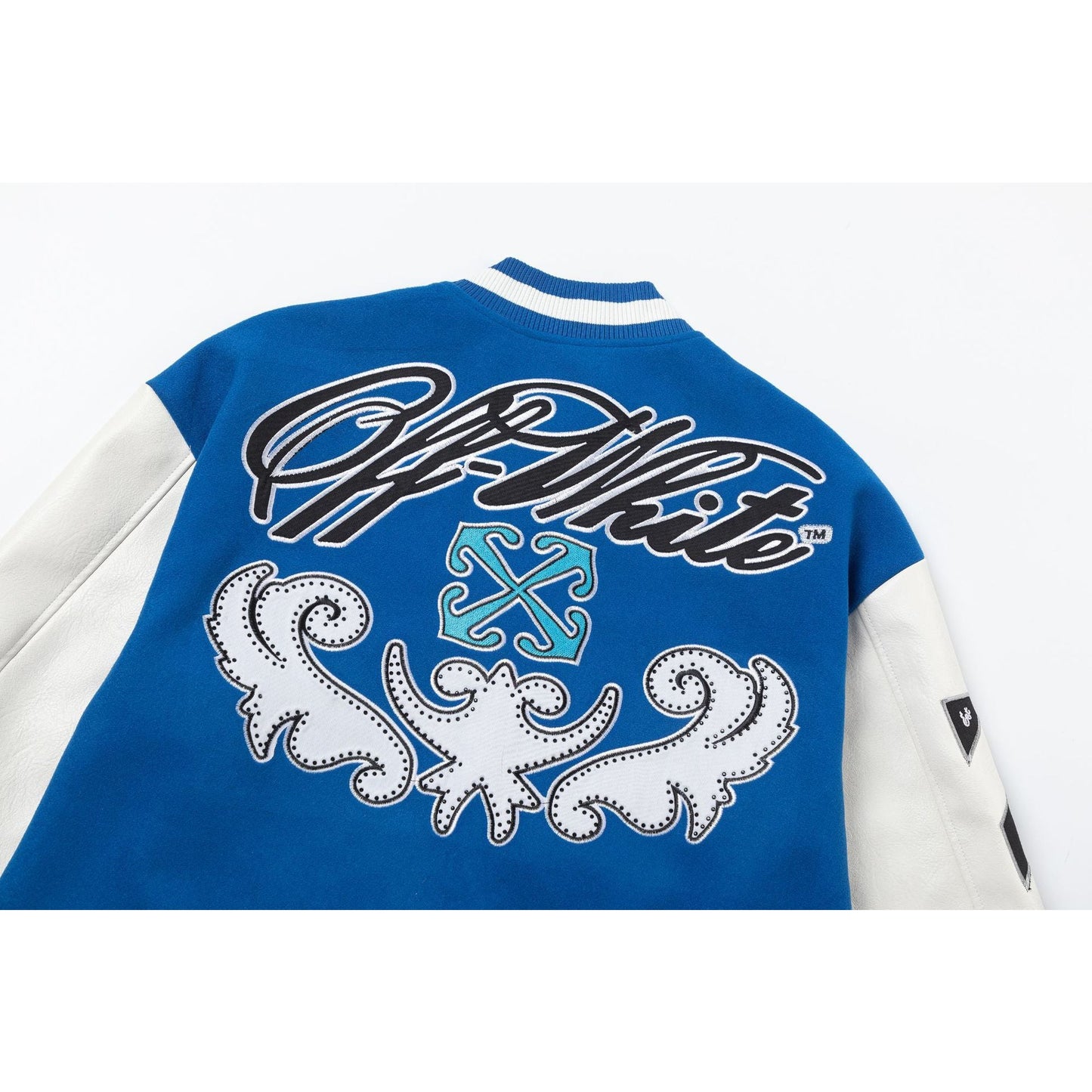Off White Jacket Spring and Autumn, Cashew Flower Letter Pattern Baseball Jacket Jacket