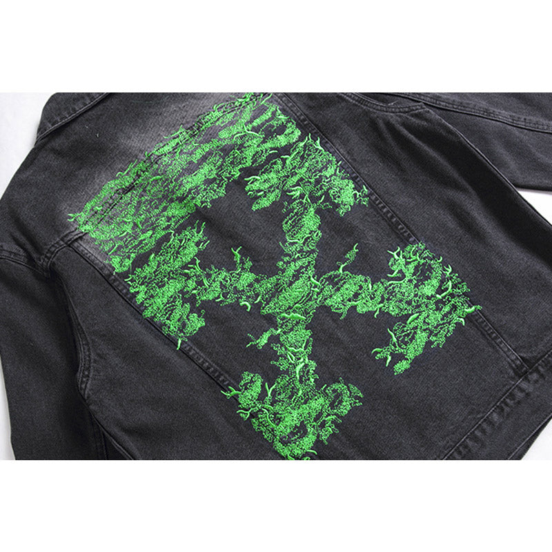 Off White Coats Embroidered Arrow Denim Jacket Casual Men And Women Loose Jacket