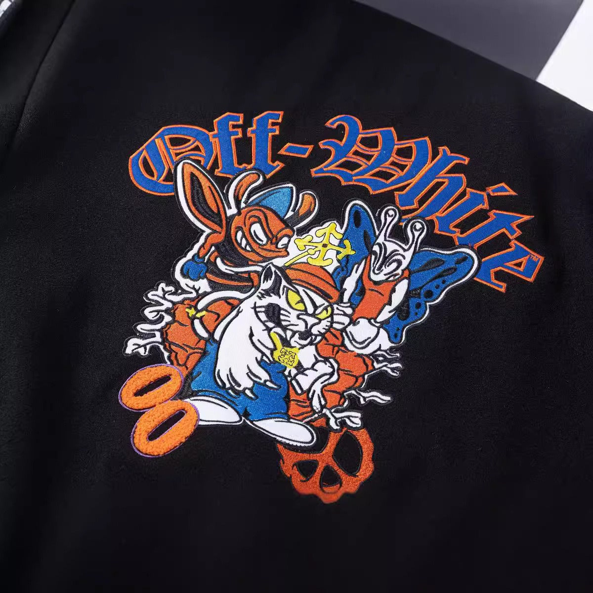 Off White Jacket Spring and Autumn OW Cartoon Animal Pattern Baseball Jacket Jacket
