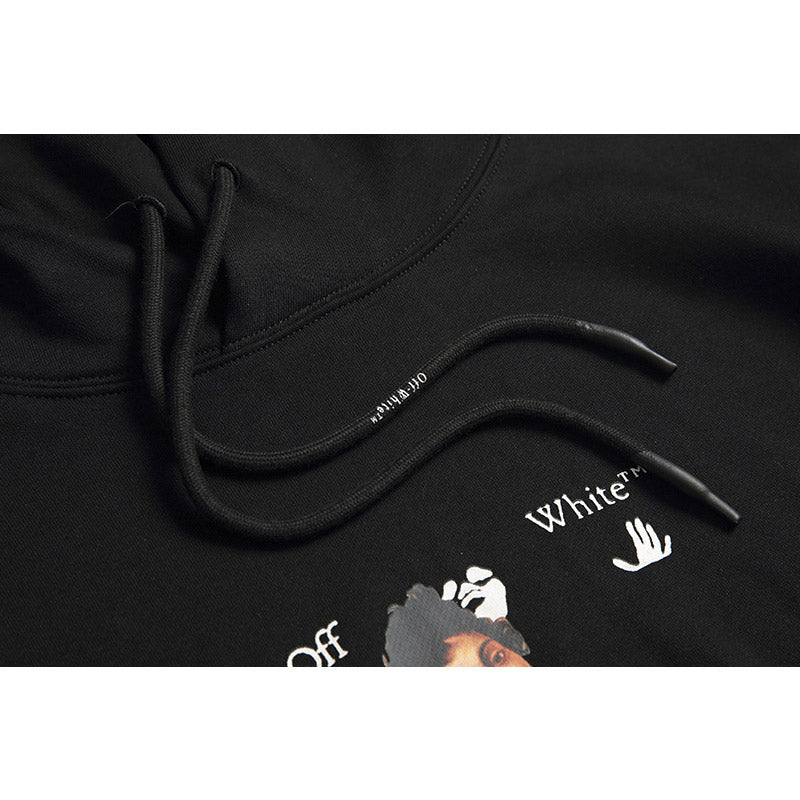 Off White Hoodie Anime Print Casual Hooded Sweater Plus Size Loose