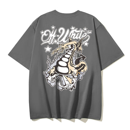 Off White T Shirts OW Dragon Letter Pattern Crew Neck Pullover Short Sleeves