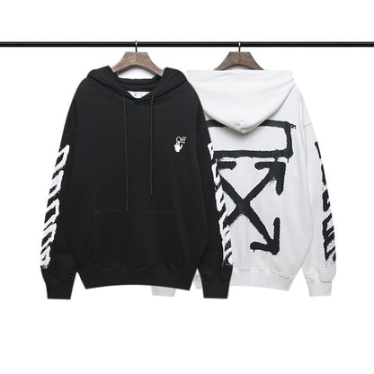 off White Hoodie Autumn and Winter Graffiti Arrow Print Long Sleeve Hooded Sweater