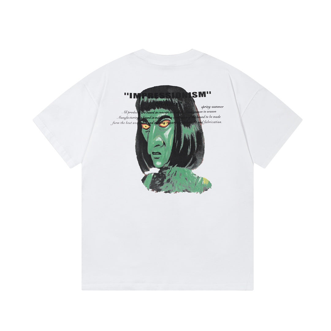 Off White T Shirts OW Witch Character Pattern Crew Neck Pullover Short Sleeves