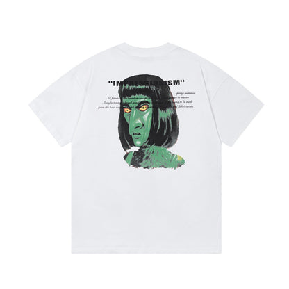 Off White T Shirts OW Witch Character Pattern Crew Neck Pullover Short Sleeves