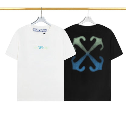 Off White T Shirts OW Color Matching Arrow Pattern Crew Neck Pullover Short Sleeves