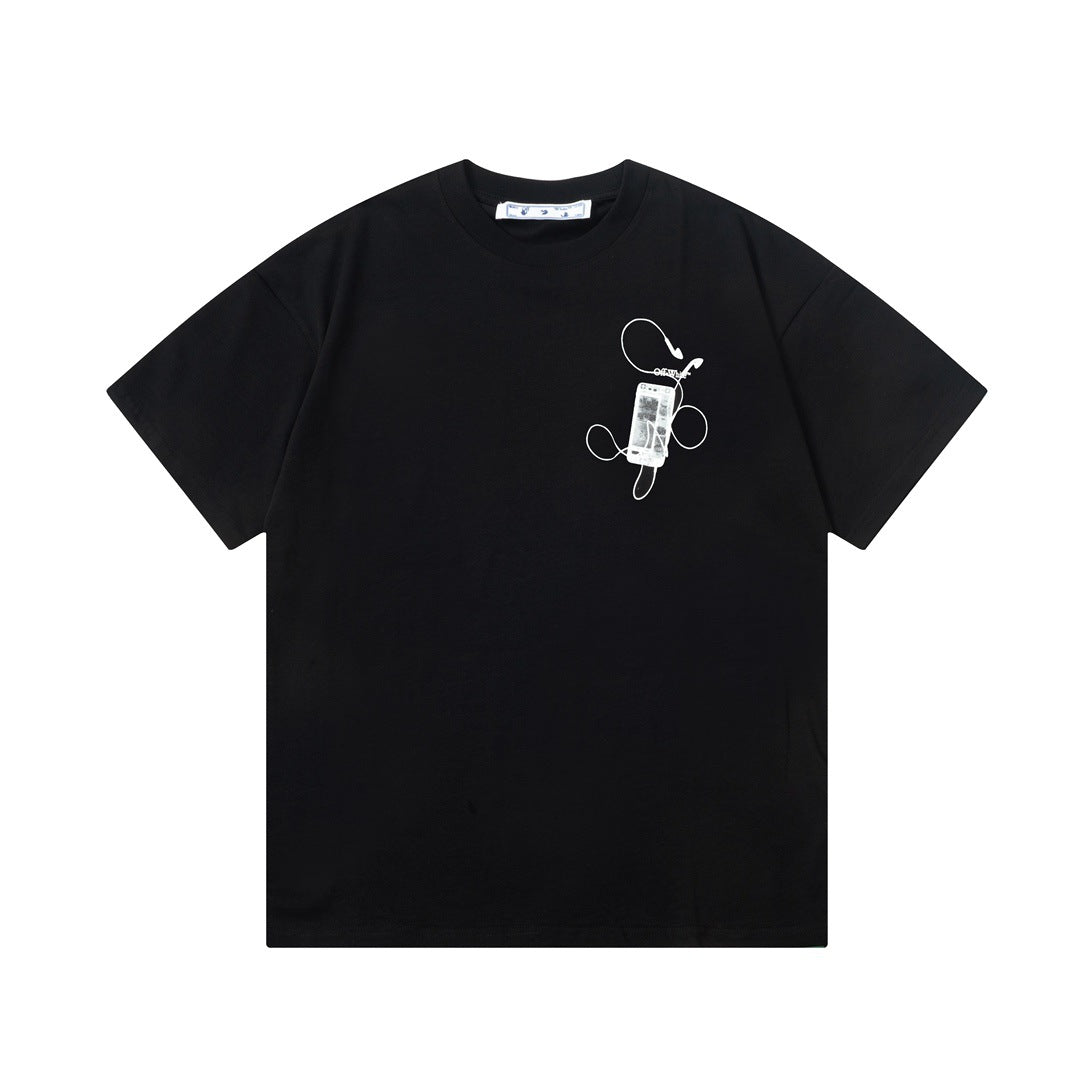 Off White T Shirts OW Headphones Flower Pattern Crew Neck Pullover Short Sleeves
