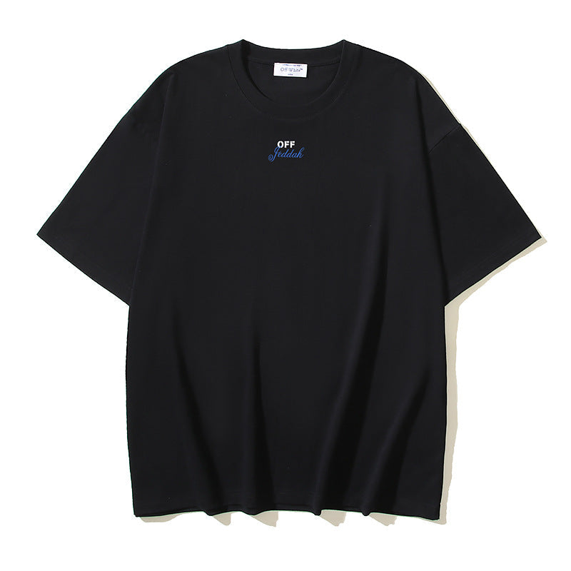 Off White T Shirts OW Letter Print Pattern Crew Neck Pullover Short Sleeves