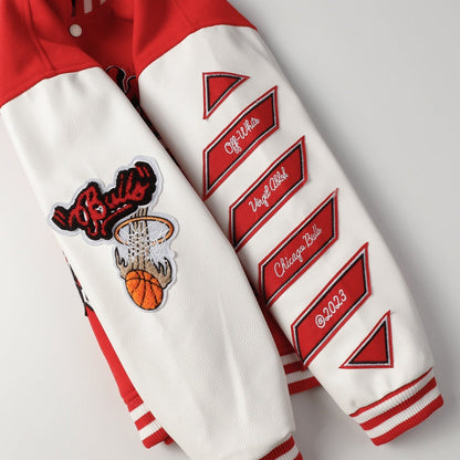 Off White Jacket Spring and Autumn OW Joint Team Pattern Baseball Jacket Jacket