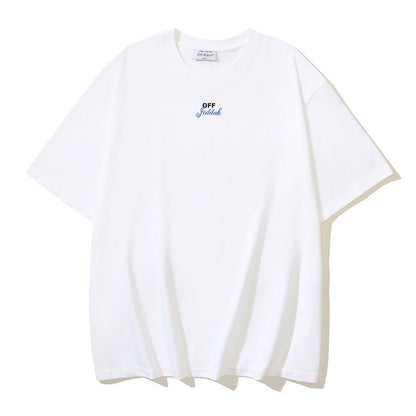 Off White T Shirts OW Letter Print Pattern Crew Neck Pullover Short Sleeves