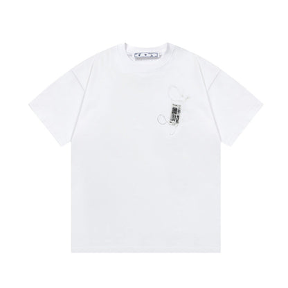 Off White T Shirts OW Headphones Flower Pattern Crew Neck Pullover Short Sleeves
