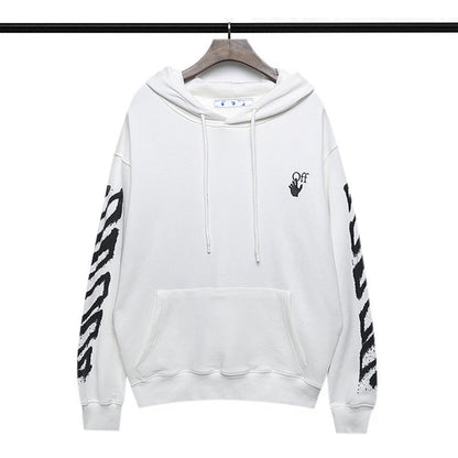 off White Hoodie Autumn and Winter Graffiti Arrow Print Long Sleeve Hooded Sweater