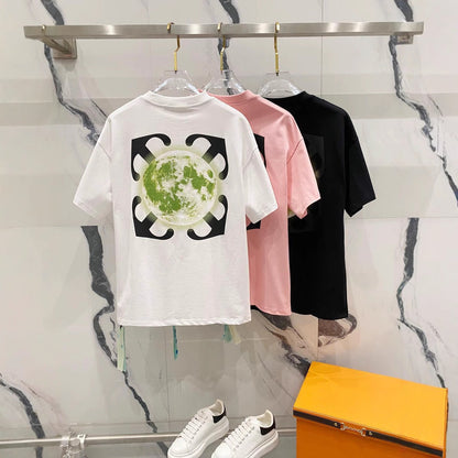 Off White T Shirts OW Moon Arrow Pattern Crew Neck Pullover Short Sleeves