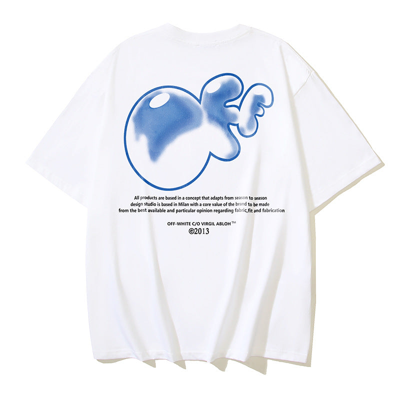 Off White T Shirts OW Bubble Letter Print Crew Neck Pullover Short Sleeves