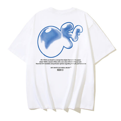 Off White T Shirts OW Bubble Letter Print Crew Neck Pullover Short Sleeves