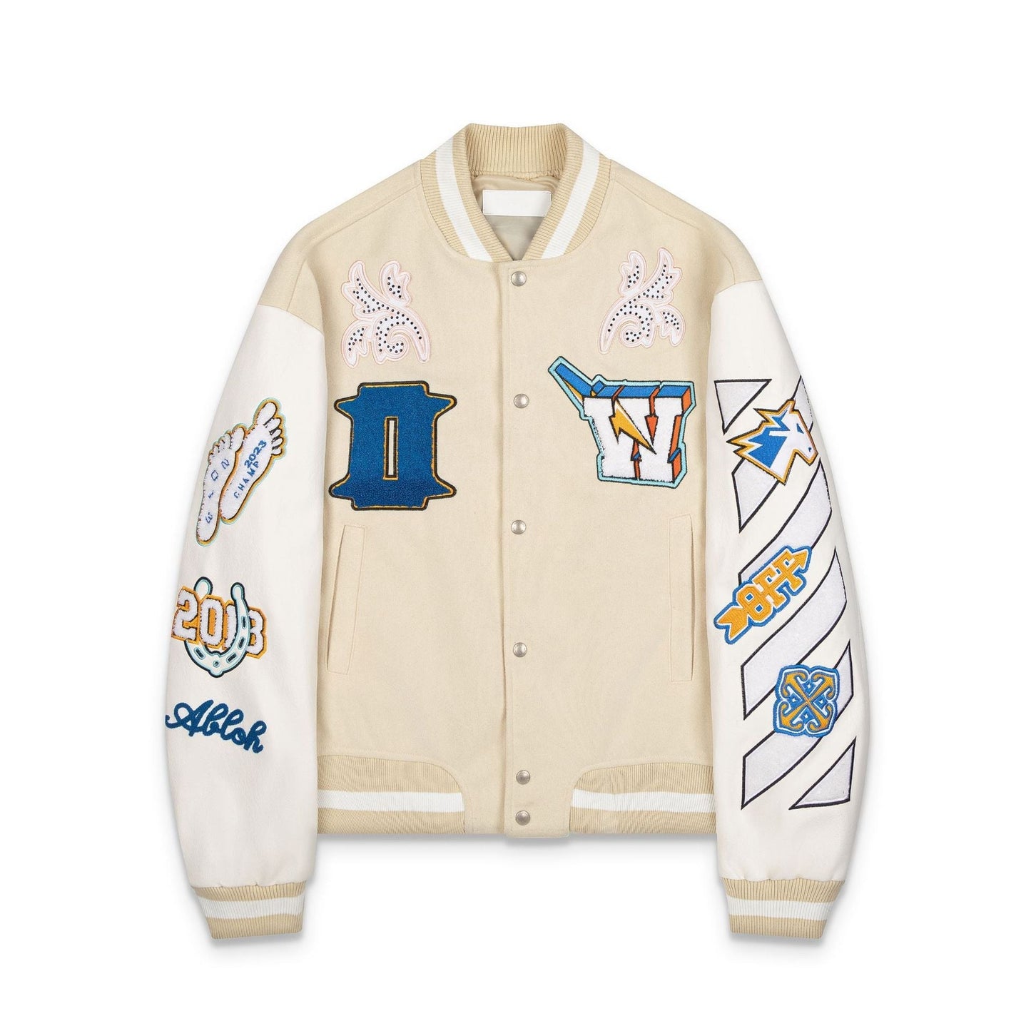 Off White Jacket Spring and Autumn OW Trojan Horse Letter Pattern Baseball Jacket Jacket
