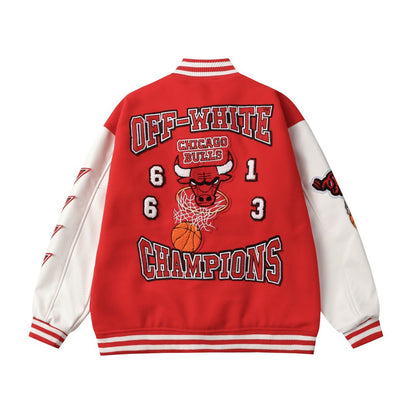 Off White Jacket Spring and Autumn OW Joint Team Pattern Baseball Jacket Jacket