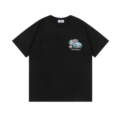 Off White T Shirts OW Angel Car Pattern Crew Neck Pullover Short Sleeves