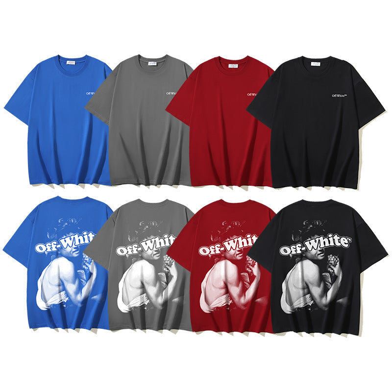 Off White T Shirts OW Bath Character Pattern Crew Neck Pullover Short Sleeves