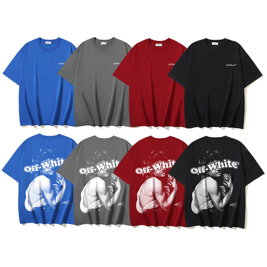 Off White T Shirts OW Bath Character Pattern Crew Neck Pullover Short Sleeves