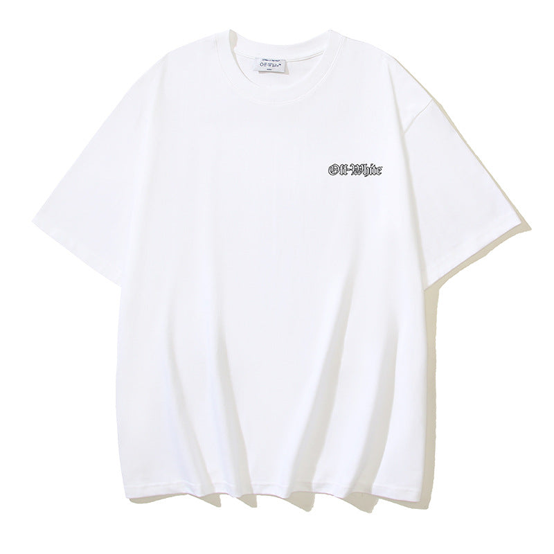 Off White T Shirts OW Cartoon Animal Pattern Crew Neck Pullover Short Sleeves