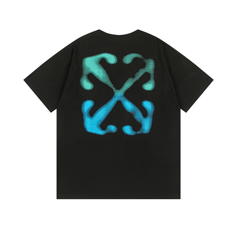 Off White T Shirts OW gradual change Arrow Pattern Crew Neck Pullover Short Sleeve