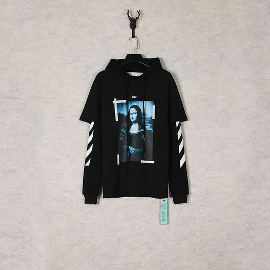 Off White Hoodie Autumn Printed Hooded Fake Two Pieces Sweater Loose Men 'S And Women 'S Coat