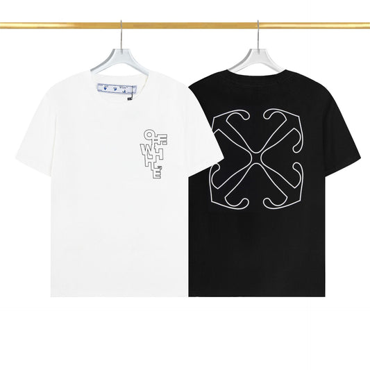 Off White T Shirts OW Mechanical Letter Pattern Crew Neck Pullover Short Sleeves