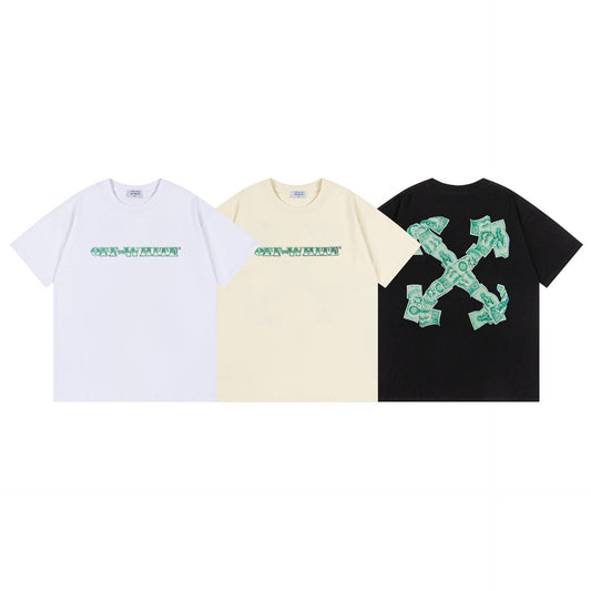 Off White T Shirts OW Money Arrow Pattern Crew Neck Pullover Short Sleeves
