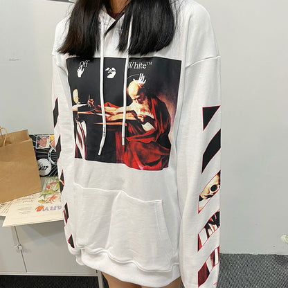 off White Hoodie Casual Loose-Fitting Hoodie Sweater Ow Couples Coat