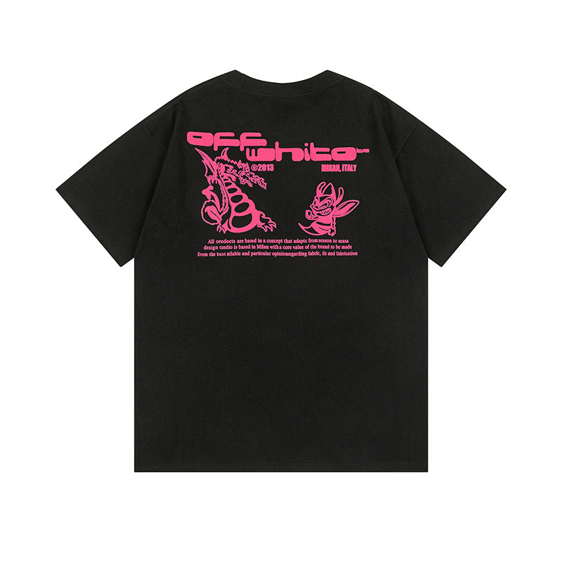 Off White T Shirts OW Dragon Bee Pattern Crew Neck Pullover Short Sleeve