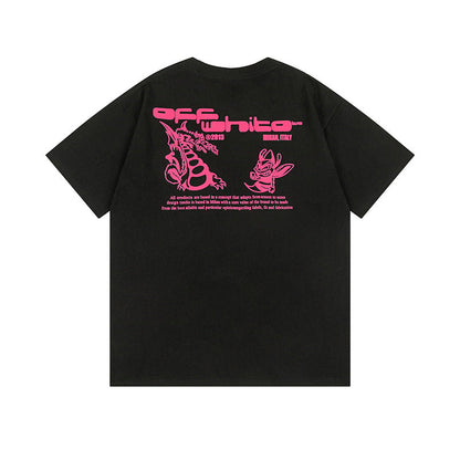 Off White T Shirts OW Dragon Bee Pattern Crew Neck Pullover Short Sleeve