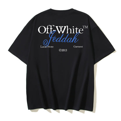 Off White T Shirts OW Letter Print Pattern Crew Neck Pullover Short Sleeves