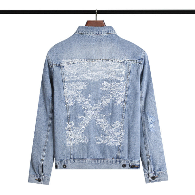 Off White Coats Embroidered Arrow Denim Jacket Casual Men And Women Loose Jacket