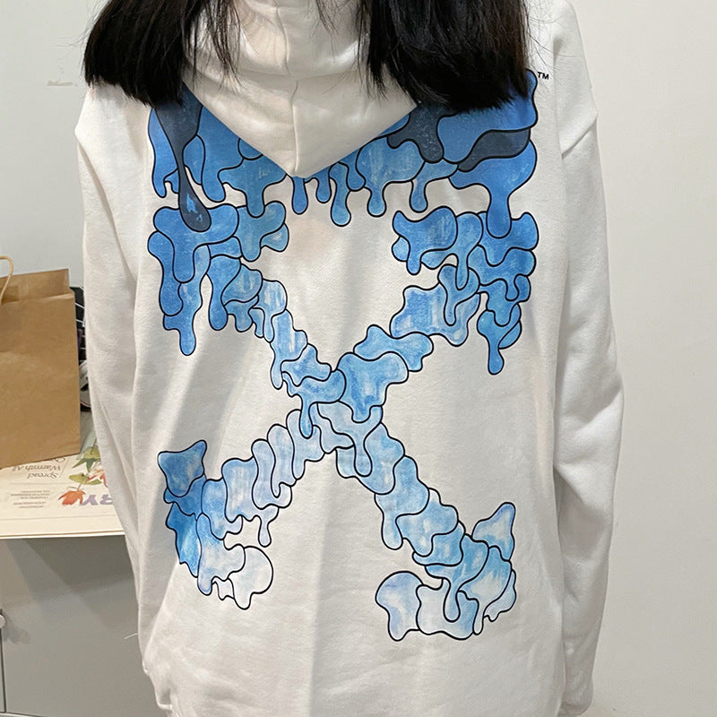 off White Hoodie Dissolved Water Drop Blue Gradient Arrow Hooded Sweater Thin Coat