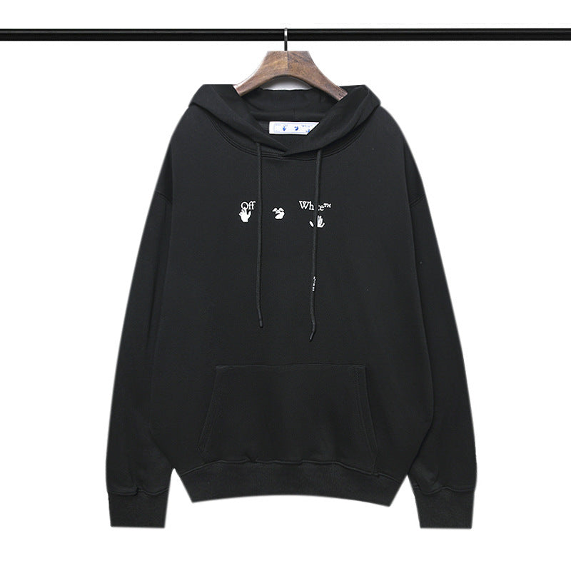 off White Hoodie Green Arrow Print Pullover Loose Hooded Sweater