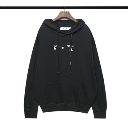 off White Hoodie Green Arrow Print Pullover Loose Hooded Sweater