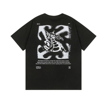 Off White T Shirts OW Dragon Arrow Pattern Crew Neck Pullover Short Sleeves