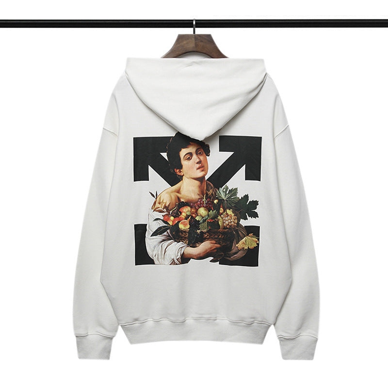 Off White Hoodie Anime Print Casual Hooded Sweater Plus Size Loose