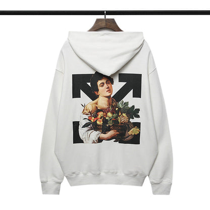 Off White Hoodie Anime Print Casual Hooded Sweater Plus Size Loose