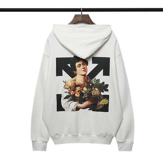 Off White Hoodie Anime Print Casual Hooded Sweater Plus Size Loose